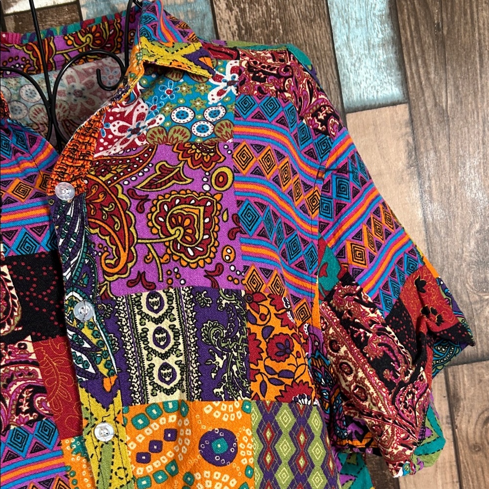 Patchwork Button-Down Shirt in Multicolor vintage - image 5